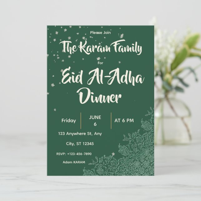 Carte de dîner vert de l'Aïd al-Adha  (Debout devant)