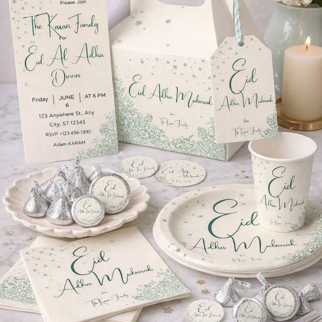 Carte de dîner vert sauge pour l'Aïd al-Adha  (Créateur téléchargé)