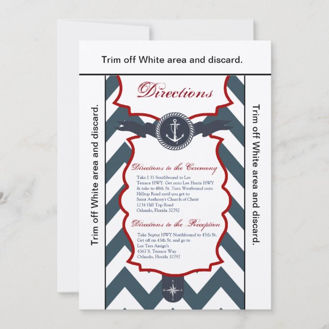 Carte de direction 3.5x6 Ancres nautiques Boussole (Devant)