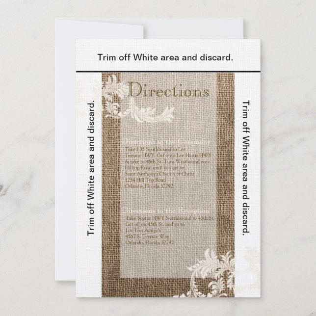 Carte de direction 3,5x6 Burlap Lace Country Weste (Devant)