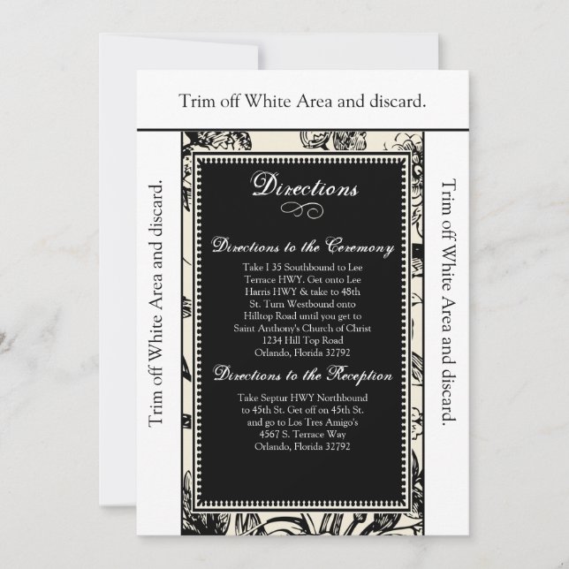 Carte de direction 3,5x6 Toile florale noire et bl (Devant)