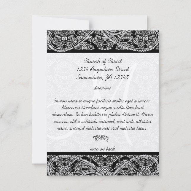 Carte de direction de mariage en damas noir monogr (Devant)