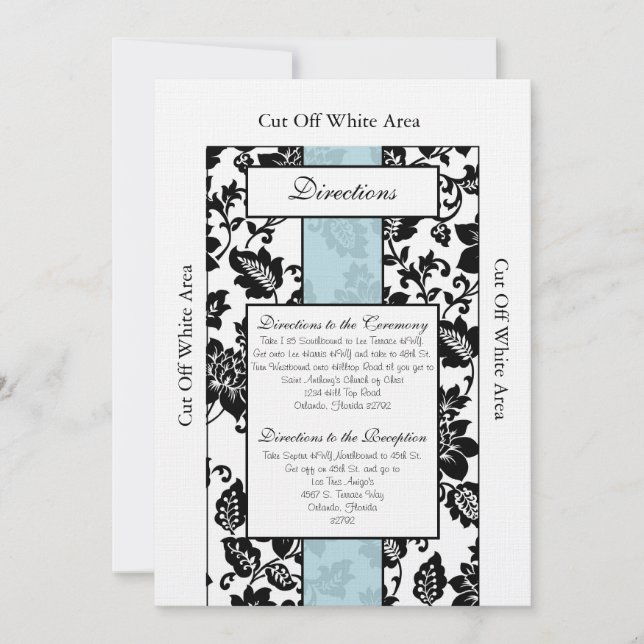 Carte de direction Mariage damassé Floral noir/ble (Devant)