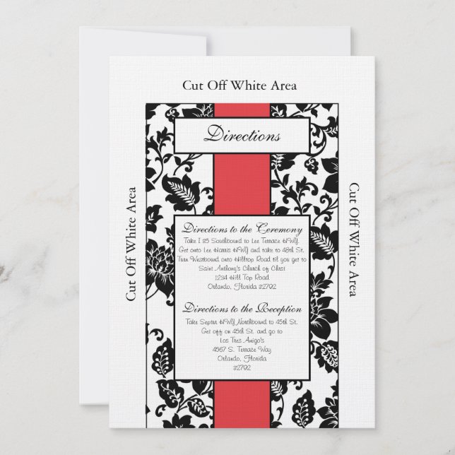 Carte de direction Mariage damassé Floral Noir/Rou (Devant)