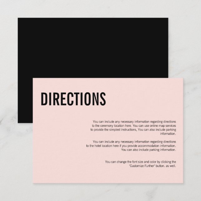 Carte de direction Mariage de typographie minimale (Devant / Derrière)