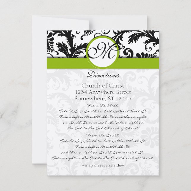 Carte de direction Mariage Monogram Black Damask S (Devant)