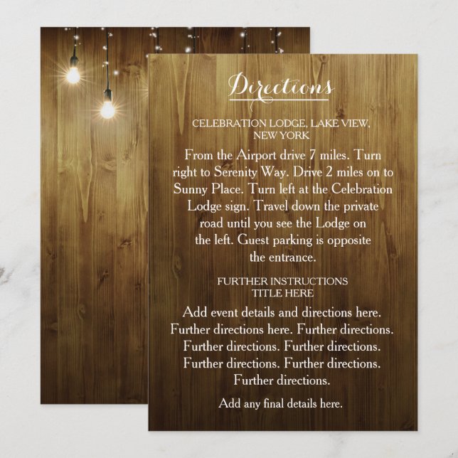 Carte de directions de mariage avec guirlande rust (Devant / Derrière)