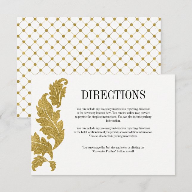 Carte de directions de mariage Classique Gold Cres (Devant / Derrière)