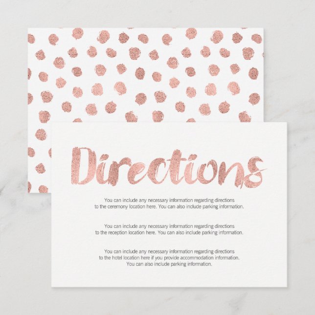 Carte de directions de mariage en or rose moderne (Devant / Derrière)