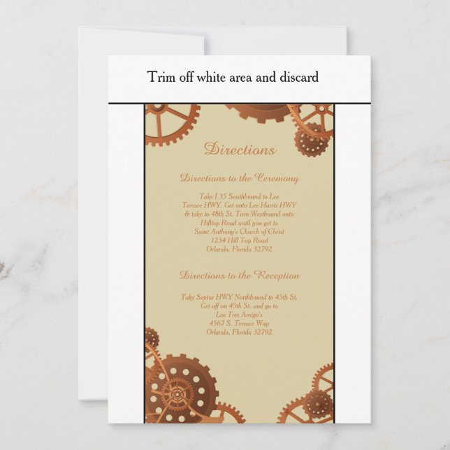 Carte de directions de mariage Steampunk Cogs Gear (Devant)