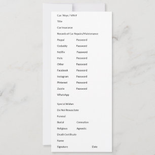 Carte de documents importants