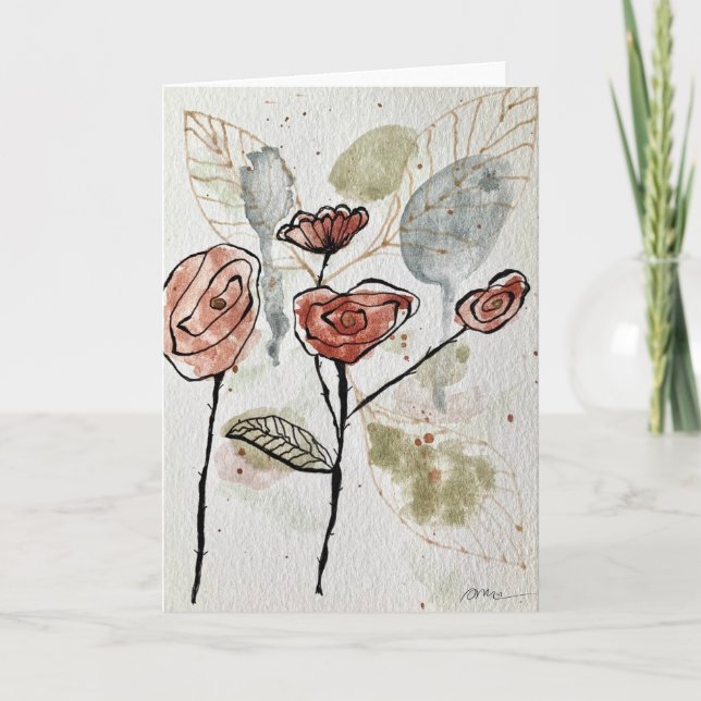 Carte de Doodle de fleurs abstraites à l'aquarelle (Devant)