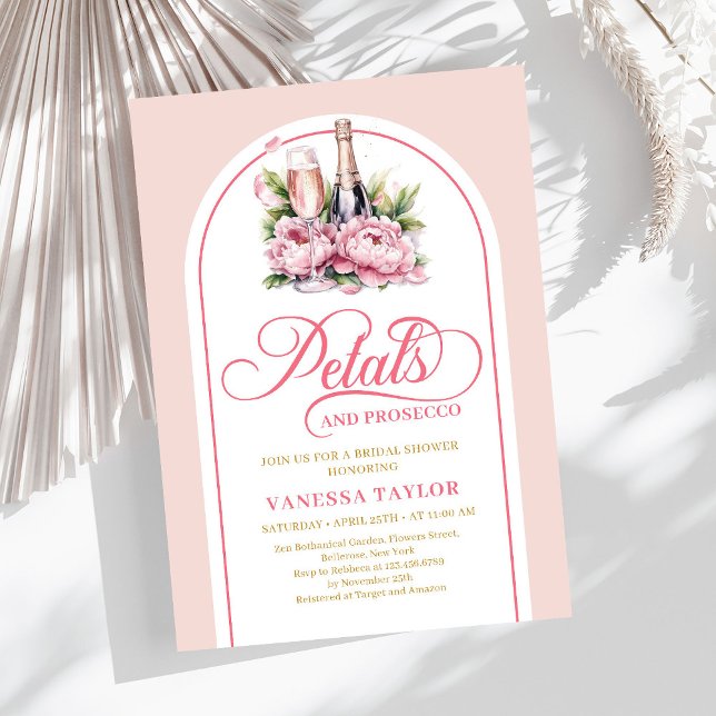 Carte de douche dorée aux pétales modernes et pros (Modern petals and prosecco blush gold shower card)