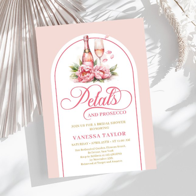 Carte de douche dorée aux pétales modernes et pros (Modern petals and prosecco blush gold shower card)