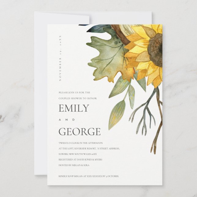 CARTE DE DOUCHE FLORALE EN COUPLE JAUNE DE SOUFFLE (Devant)