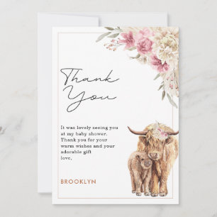 Carte de douche pour bébé Floral Highland Cow Rose