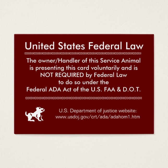 Carte de droits du chien de service (Devant)