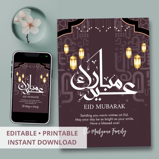 Carte de Eid Mosquée Royale Violette et Lanternes  (Créateur téléchargé)