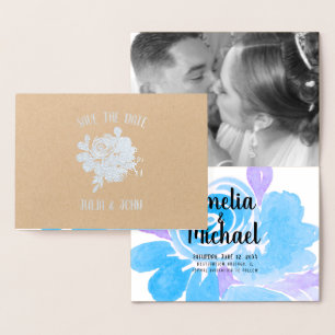 Carte de Faire-Part Bleue à Peinture Manuelle Flor