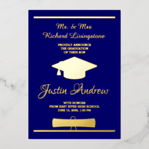 Carte de Faire-part Bleue Gold Foil