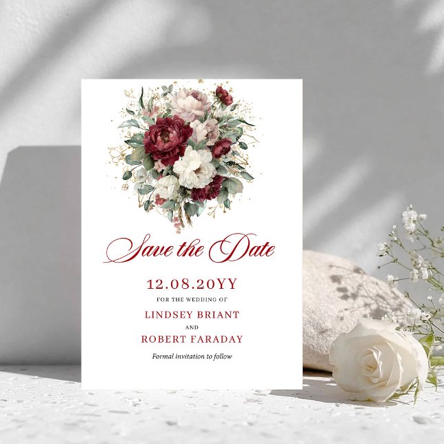 Carte de Faire-Part Chic Blush Bourgogne Or (Chic Blush Burgundy Gold Save The Date Card)