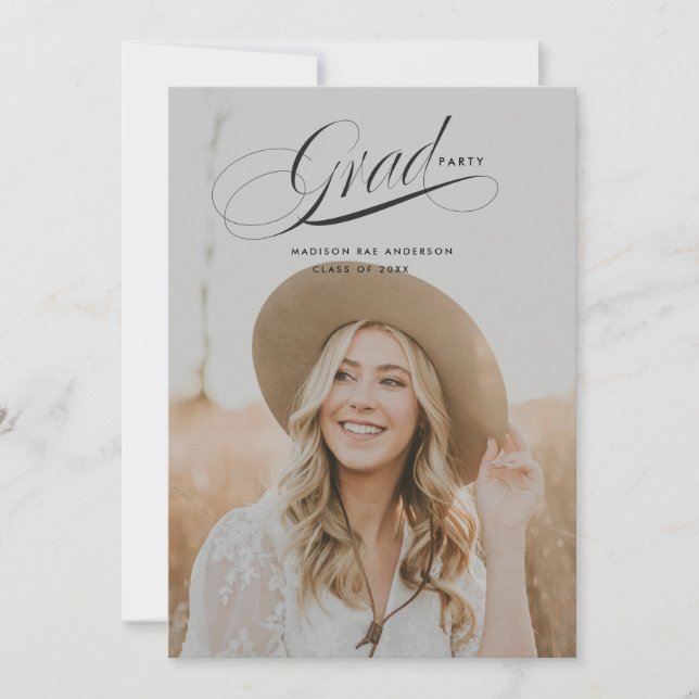 Carte de Faire-part Classy Script Graduation (Devant)