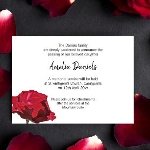 Carte de faire-part de décès à la rose rouge