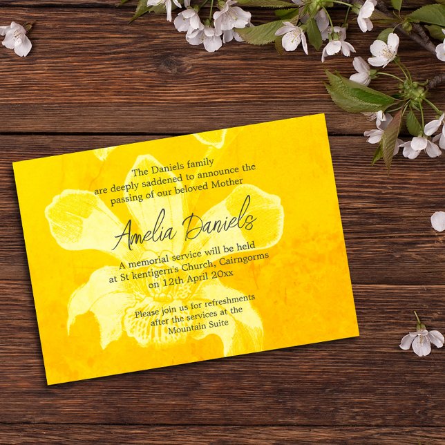 Carte de faire-part de décès à l'orchidée jaune (Créateur téléchargé)