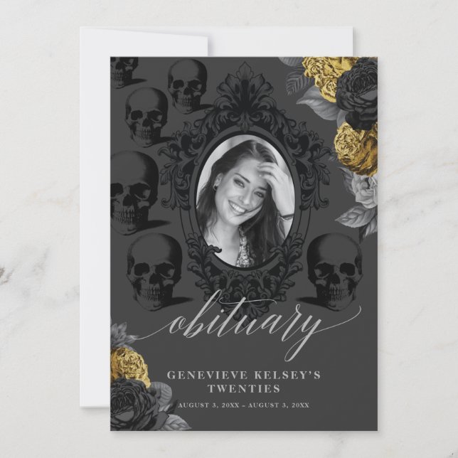 Carte de faire-part de décès pour ma jeunesse Noir (Devant)