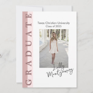 Carte de Faire-part de diplôme de photo rose linéa