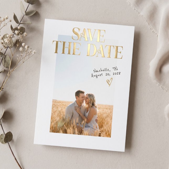 Carte de faire-part de fiançailles moderne avec fe (Modern Foil Engagement Photo Save The Date Card)