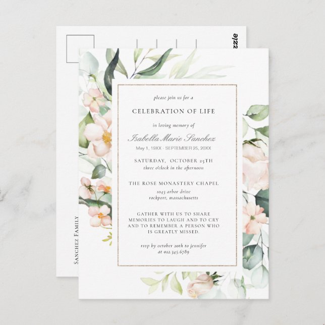 Carte de faire-part de funérailles pour la célébra (Devant / Derrière)