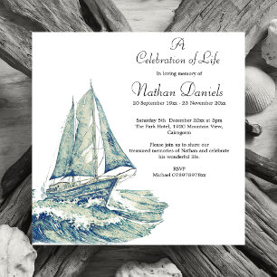 Carte de faire-part de funérailles Yacht Bleu