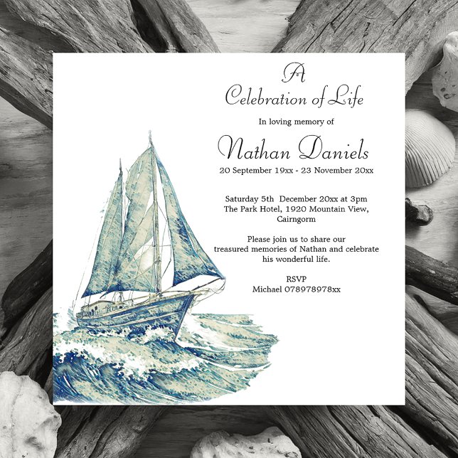 Carte de faire-part de funérailles Yacht Bleu (Créateur téléchargé)