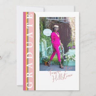 Carte de Faire-part de graduation linéaire rose-or