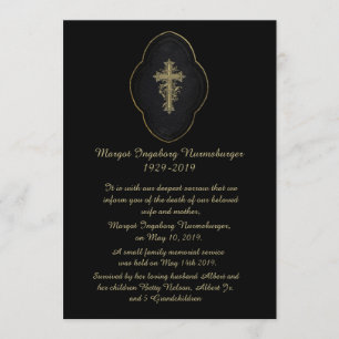 Carte de Faire-part de la mort noire Gold Cross