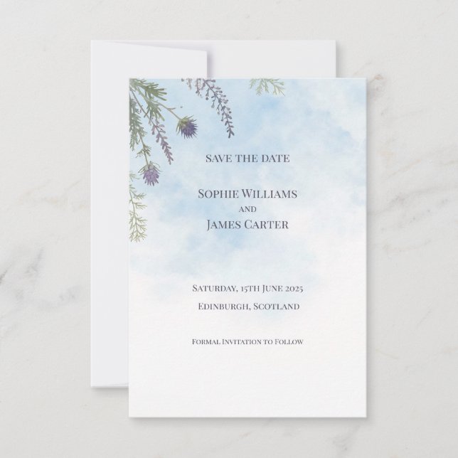 Carte de faire-part de mariage à l'aquarelle Thist (Devant)