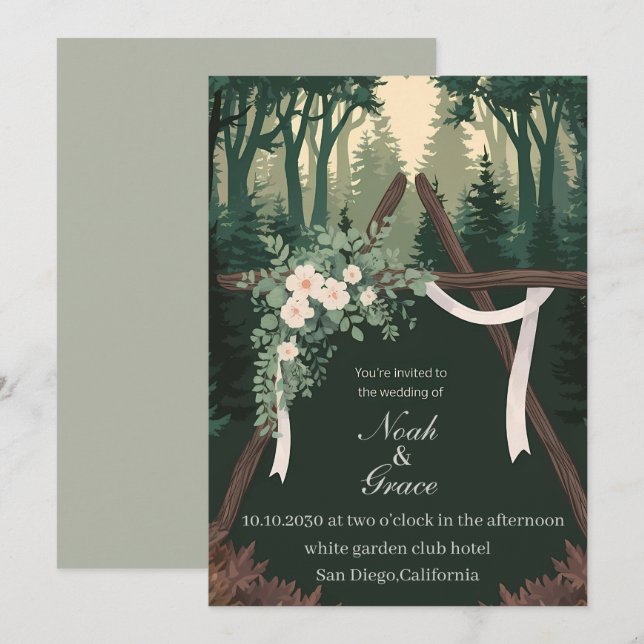 Carte de Faire-part de mariage à thème nature et f (Devant / Derrière)