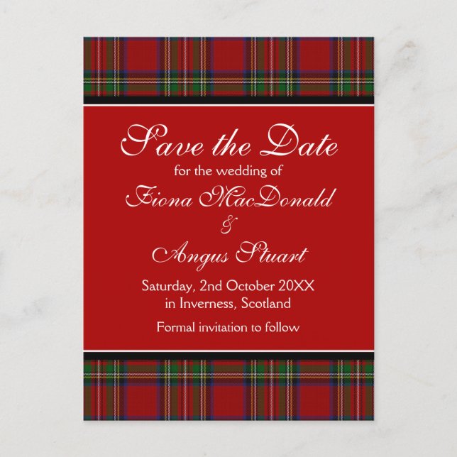 Carte de faire-part de mariage au tartan Royal Stu (Devant)