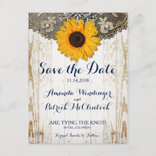 Carte de faire-part de mariage au tournesol rustiq