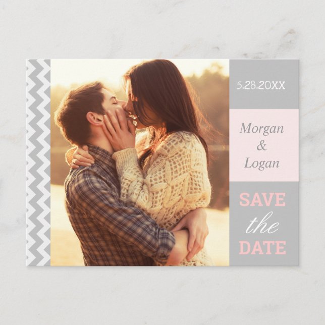 Carte de faire-part de mariage avec chevron gris (Devant)