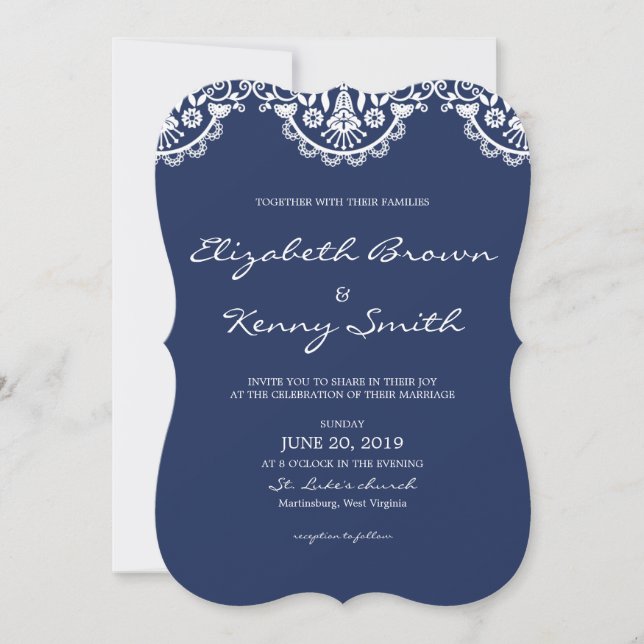 Carte de Faire-part de mariage classique en dentel (Devant)