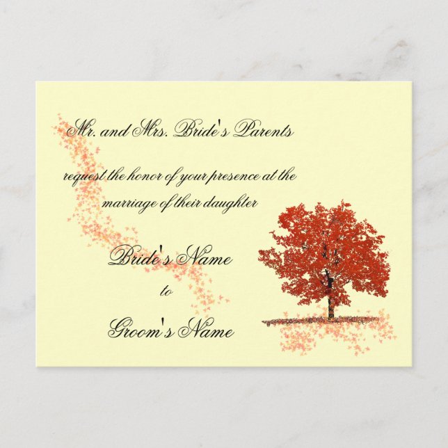 Carte de faire-part de mariage d'arbre d'automne. (Devant)