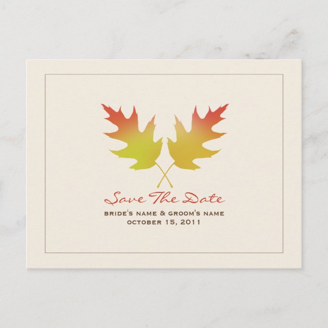 Carte de faire-part de mariage d'automne avec feui (Devant)