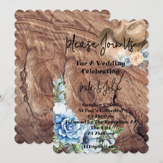 CARTE DE FAIRE-PART DE MARIAGE DE BOOTS RUSTIQUES (Devant / Derrière)