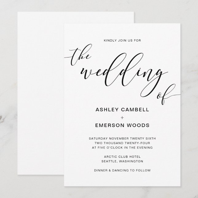 Carte de Faire-part de mariage de calligraphie rus (Devant / Derrière)