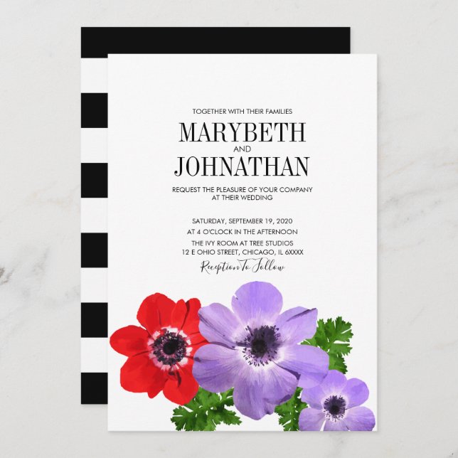 Carte de Faire-part de mariage de couleur aquarell (Devant / Derrière)