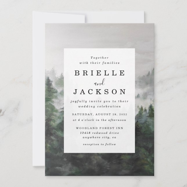 Carte de Faire-part de mariage de forêt de Misty (Devant)
