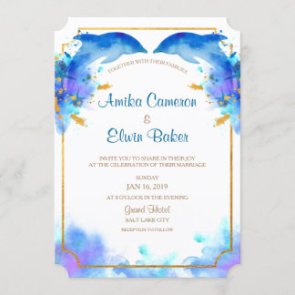 Carte de Faire-part de mariage Dolphin bleu Aquare