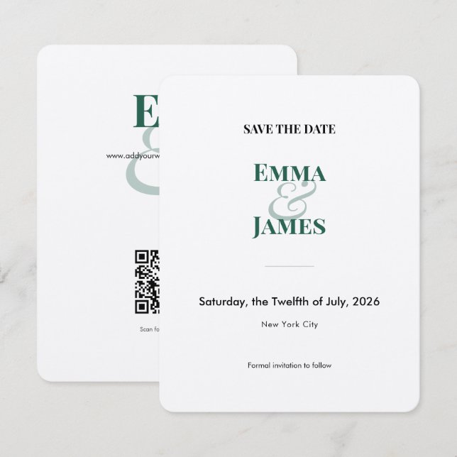 Carte de Faire-Part de Mariage | Emeraude Esperlue (Devant / Derrière)